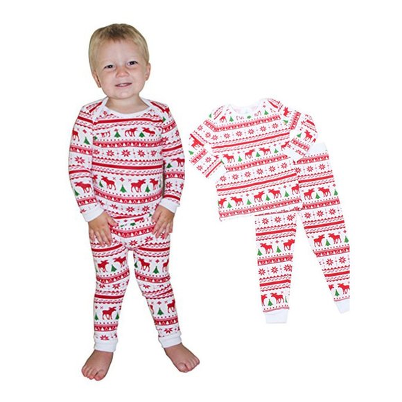 Matching Striped Winter Christmas Family Pajamas PJs Reindeer Mix & Match - Picture 4 of 13
